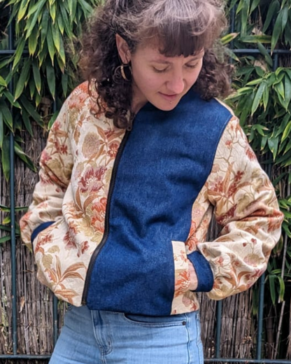 Veste courte style Bomber - doré & denim