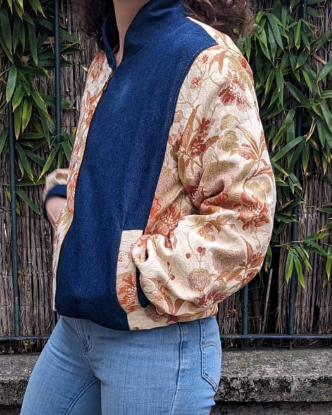 Veste courte style Bomber - doré & denim